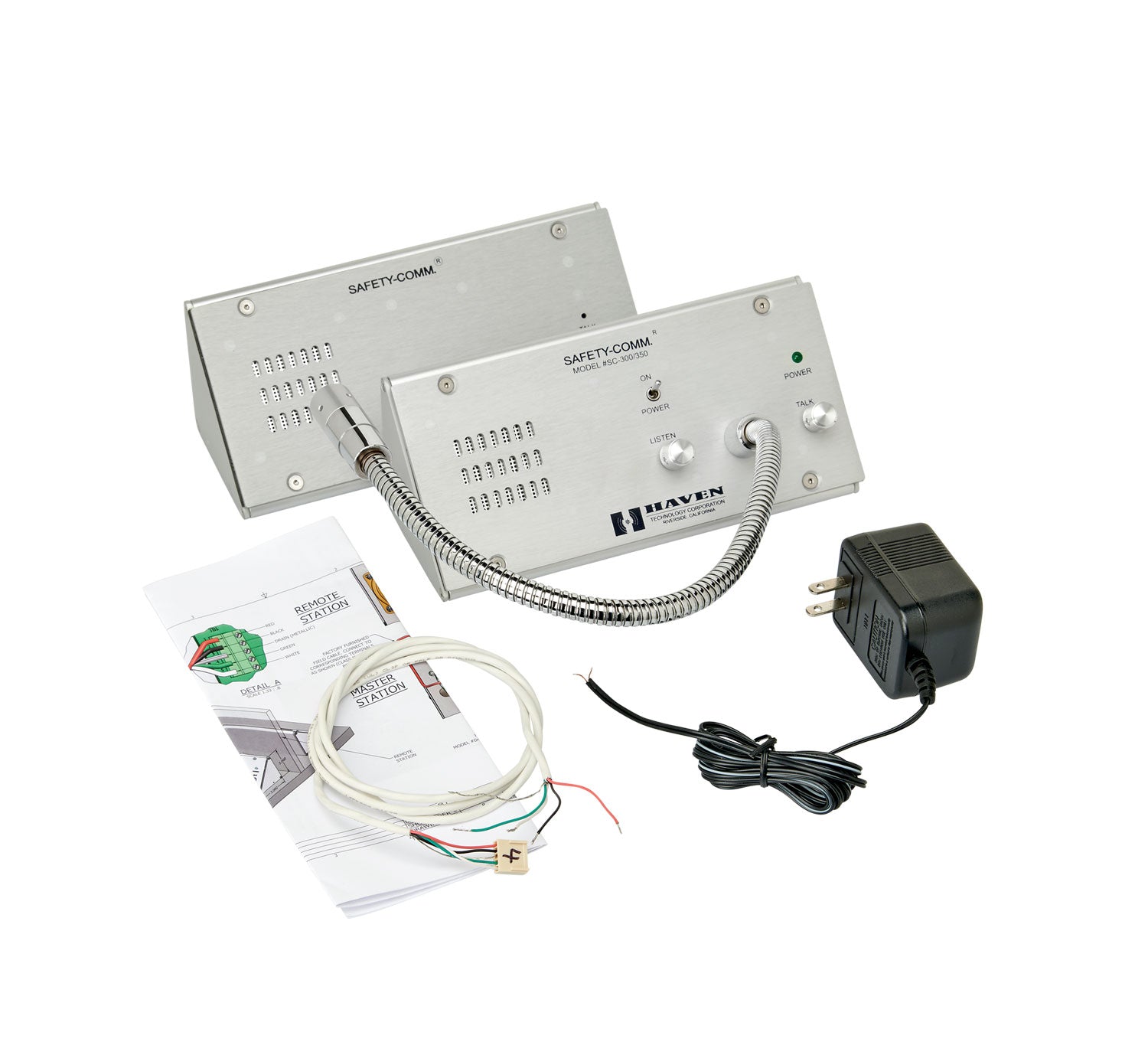 image of haventech intercoms standard sc-300 withpower supply showing what comes in the box for