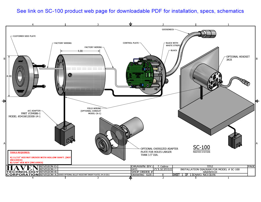 haventech SC-100 window intercom drawing installation