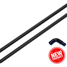 Two black metal pipes with a red 'NEW PRODUCT' label on a white background