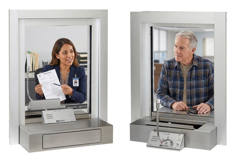 People talking through Haventehc SC-300 Window Intercoms